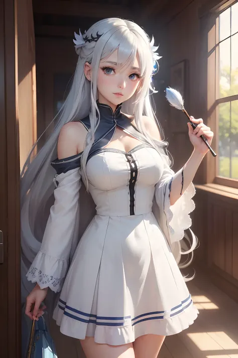 ((Best quality, 8K, Best Masterpiece)) Anime characters with long gray hair and blue eyes, Anime visuals of young women, Todays featured anime stills, God of white hair, offcial art, cute girl anime visuals, popular isekai anime, tsuaii, Marisa Kirisami,.....