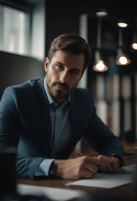 a handsome man working in office