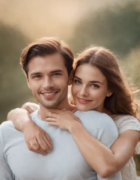 best quality,highres,masterpiece:1.2,ultra-detailed,realistic,smiling couple of man and woman,intimate,portrait,love,affection,warmth,tender,loving gaze,gentle touch,happy embrace,colorful background,warm lighting