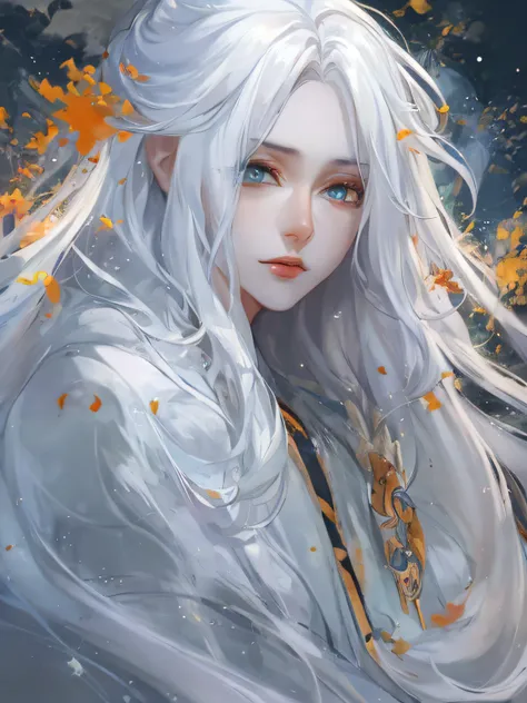 a pixiv competition winner, fantasy art, white-haired god, beautiful character painting, guvez style artwork, dazzling gaze of y...