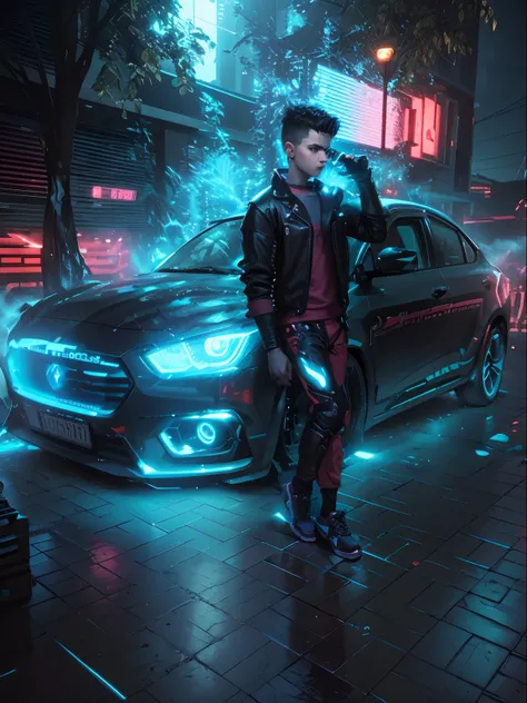 Change background cyberpunk hansome boy. realistic 8k ultra realistic.