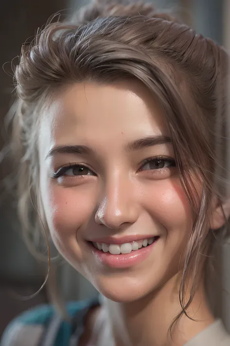 25-year-old girl, smiling, closeup shot,