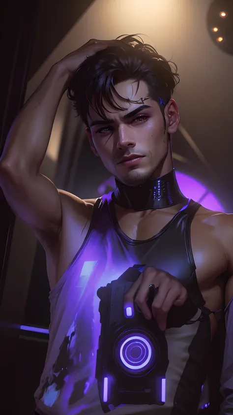 Change background cyberpunk handsome boy, realistic, face, 8k, ultra realistic,