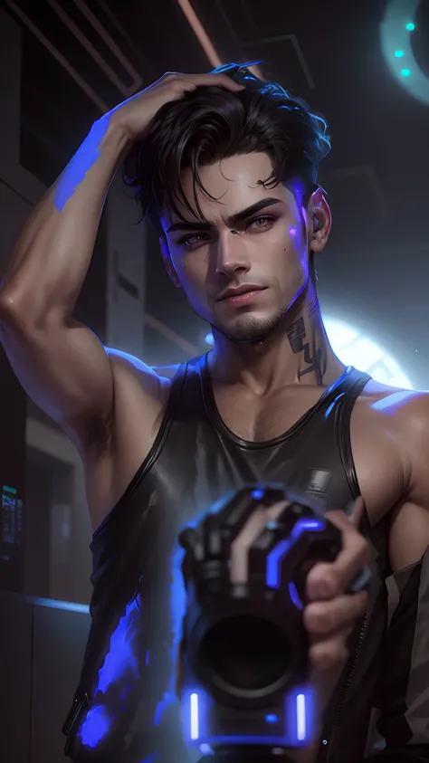 Change background cyberpunk handsome boy, realistic, face, 8k, ultra realistic,