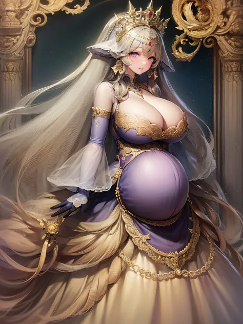 ((anime artstyle)),(Masterpiece),(Best Quality), (Super Detail),(Highly Detailed CG Unity 8k wallpaper),((Very Delicate and Beautiful)),1 pregnant girl,((full body portrait)),((standing in garden)),((solo)),(((1 pregnant princess in gorgeous embroidery and...