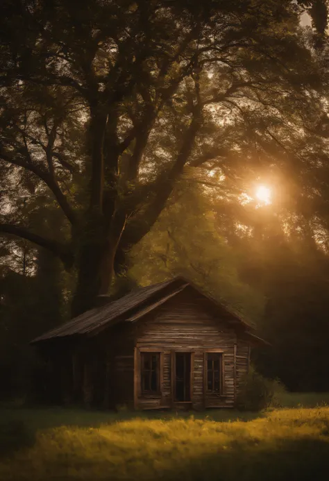 deep in the night，rays of moonlight，Tano，Little house on the road，Light shines through the windows，one tree，k hd，8K，Masterpiece, Best quality, {Best quality}, {{Masterpiece}}, {A high resolution},