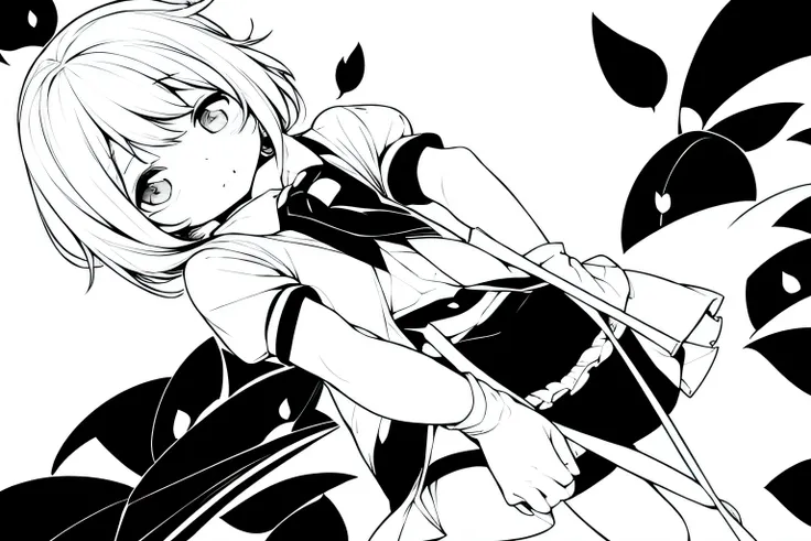 Black and white painting，Simple lines，Short-haired loli，magia，bloomer，围巾