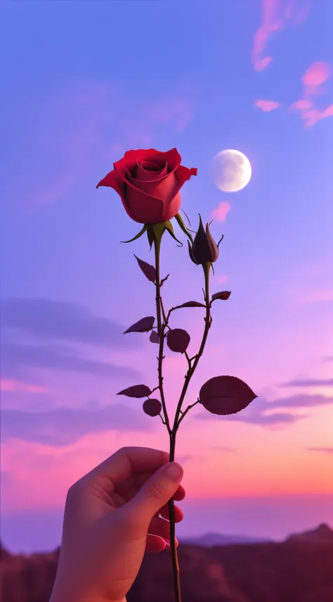 Someone was holding a rose in his hand，The background is the full moon, beautiful iphone wallpaper, Holding a rose, phone wallpaper hd, holding a rose in a hand, hd phone wallpaper, Wallpaper phone, Beautiful wallpaper, iphone wallpaper, amazing wallpapers...