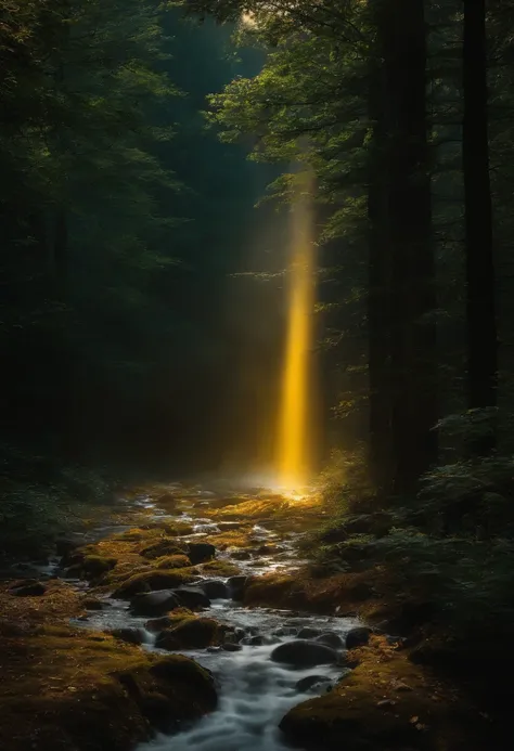 Forest on both sides of the road, A white, yellow light, Lots of light, Brilliant Aura, fountain, grow, elasticity, murder, Wake up.