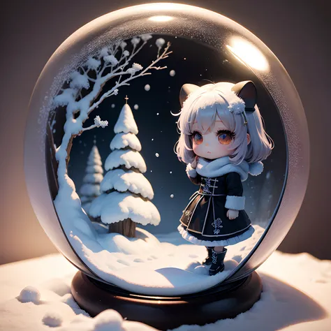 ​masterpiece、top-quality、ultra-detailliert、(Chibi Chara:1.2)、Snow globe、yuki、Winter fashion、Standing、