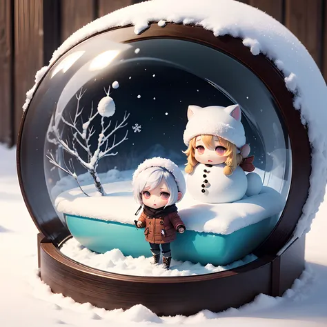 ​masterpiece、top-quality、ultra-detailliert、(Chibi Chara:1.2)、Snow globe、Yuki、snow blowing、Winter fashion、Standing、