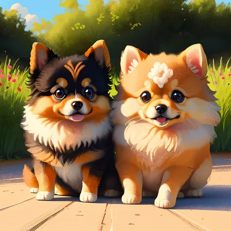 Pomeranian puppy, in nature, adorable digital painting, 2D, cute detailed digital art, Cute digital art, painting of cute dog, cartoon illustration, pomeranian, cute dog, Fan art, 2D Digital Painting, Soft Digital Painting, cute cozy artwork