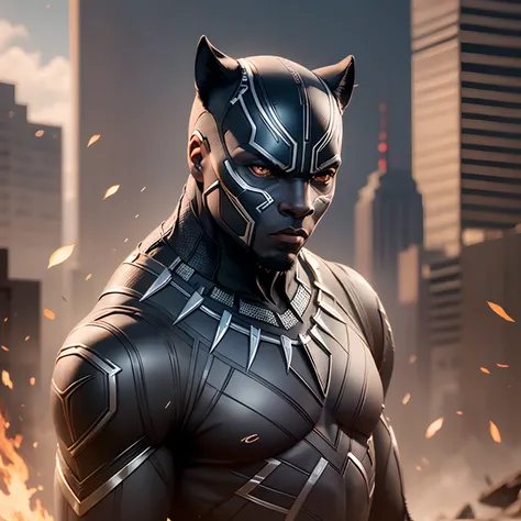 Black Panther - Black Man, fine art, ps5 movie screenshot, With the face of a panther. , Do Wankada - Male, black, Detailed movie rendering, Ultra-realistic irradiation, With cinematic lighting