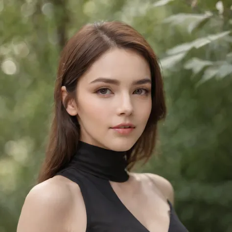 "Young Beautiful Girl, Average Breasts, black sleeveless turtleneck, pants, taut clothes" (Best Quality, Ultra-detailed, Realistic:1.37), "Vivid colors, Professional lighting, natural beauty, a sexy girl, portraite of a"