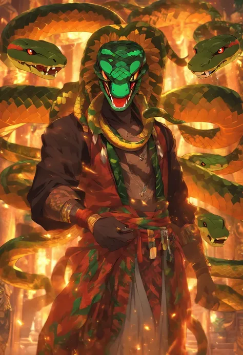 (((DAMBALLAH))) best quality, ultra-high resolution, 4K detailed CG, masterpiece, Damballah, serpent tail, African clothing, voodoo mythology, ((Snake Man)), African image, aesthetic, centered on screen, full body