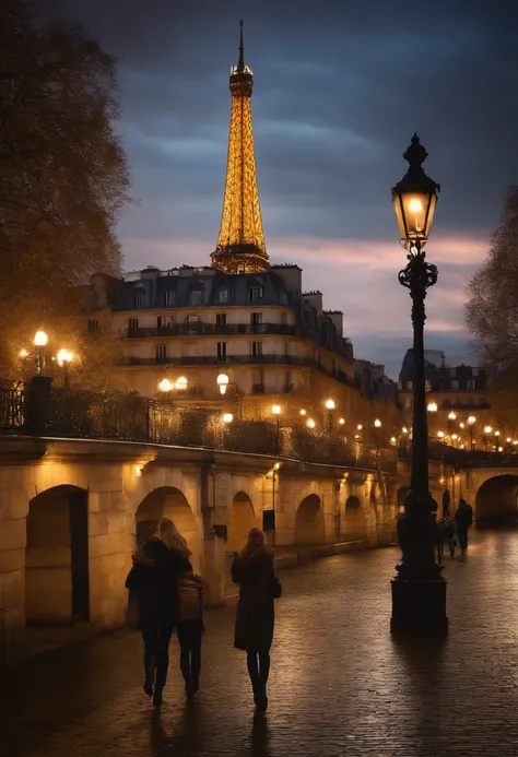 Paris , escena tormentosa, Mujeres eduardianas de blanco, acuarela