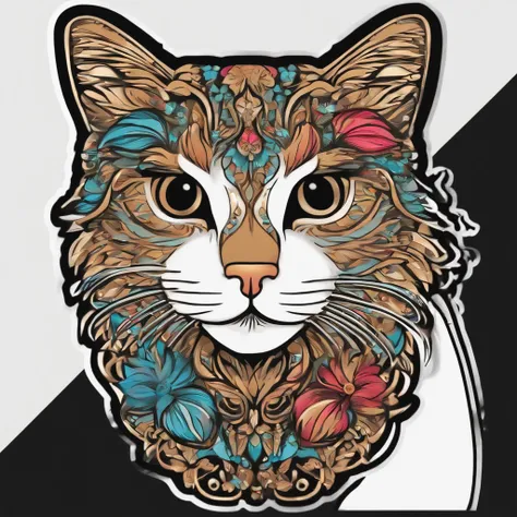 ((Prompt cat sticker style isolated on black background))bold outline. Light Shadow - V 6.0、Farbe々Use colors