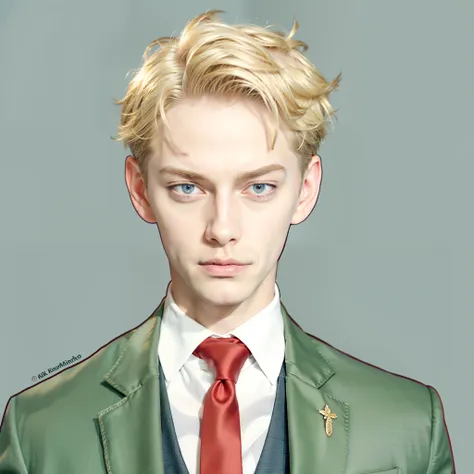 1boy with blonde hair and a red tie, loid forger, tall guy with blue eyes, handsome man, high quality image, masterpiece, detail...