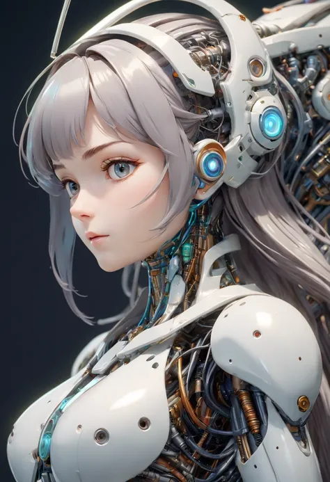 ultra detailed complex 3D rendering of a beautiful profile porcelain woman face android, Cyborg, Cyborg robot parts, 150 mm, beautiful studio soft light, rimlight, vibrant detail, Cyberpunk luxueux, dentelle, Hyperrealistic, anatomiquement, muscles du visa...