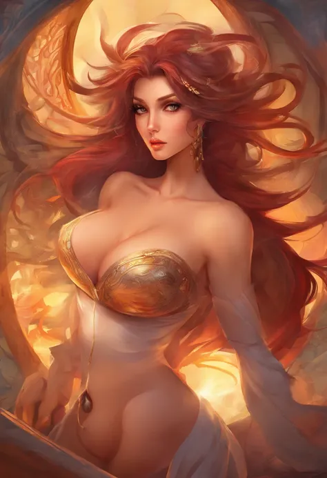 (((gigantic breasts))), perfect body, beautiful face, sexy white tank top, revealing clothes, gigantic breasts, denim microskirt, very wide hips, extremely disproportional gigantic breasts, thin waist, slim legs, plump lips, Red hair, slim, unrealistically...