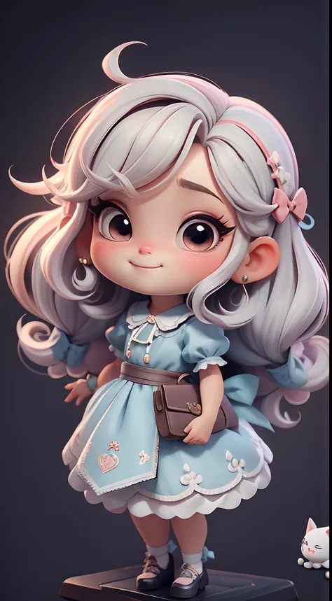 Create an 8K version of the character Loli Alice.

Boneca Chibi Alice: Deve ficar charmoso e bonito, Keep the iconic elements of the original character. Alice Chibi must have a round face with large dimensions, olhos claros, long eyelashes and rosy cheeks....