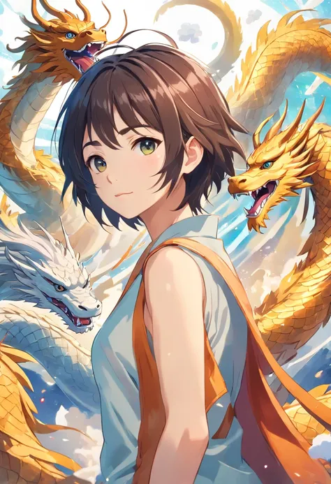 (best quality:1.2, highres, ultra-detailed, realistic:1.37), white background, Chinese dragon, Oriental elements, reasonable design, clear lines, (art: anime)