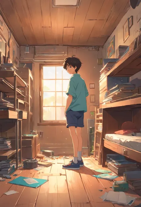 a boy living in an old room, Manhwa style,comics, --ar 16:9