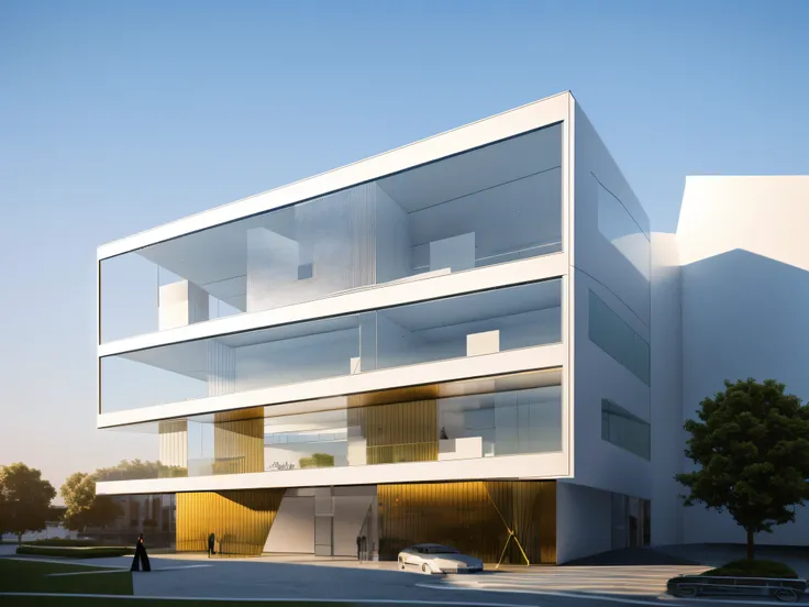 high end，atmospurate，Upgrade，Renderings of a modern office building with a glass curtain wall, a digital rendering inspired by João Artur da Silva, behans, bauhause, Office building, architecture render, sharp hq rendering, architectural render, Location s...