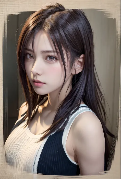 high quality picture, masutepiece, detailed hair texture, Detailed skin texture, Detailed Cloth Texture, 8K, Add fabric details, ultra detailed skin texture, ultra detailed photographic, Skin pores, Portrait of a girl, wearing tank top,