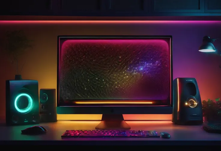 computer screen, keyboard, glow