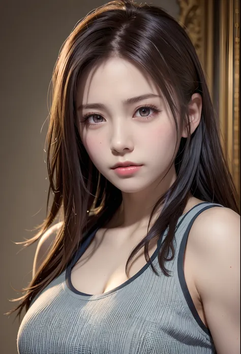 high quality picture, masutepiece, detailed hair texture, Detailed skin texture, Detailed Cloth Texture, 8K, Add fabric details, ultra detailed skin texture, ultra detailed photographic, Skin pores, Portrait of a girl, wearing tank top,