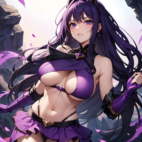 Fantasy theme // purple Bikini armor with skirt // big boobs // venom mage