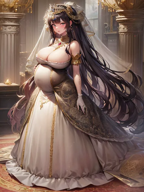 ((anime artstyle)),(Masterpiece),(Best Quality), (Super Detail),(Highly Detailed CG Unity 8k wallpaper),((Very Delicate and Beautiful)),1 pregnant girl,((full body portrait)),((standing in garden)),((solo)),(((1 pregnant princess in gorgeous embroidery and...