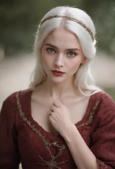 (((a deep reddish wound crosses her left cheek))) fair complexion, woman around 19 years old, natural white hair, distinctive green eyes, wearing kohl, slender and graceful, beautiful, candlelight in a medieval setting, ultra sharp focus, realistic shot, m...