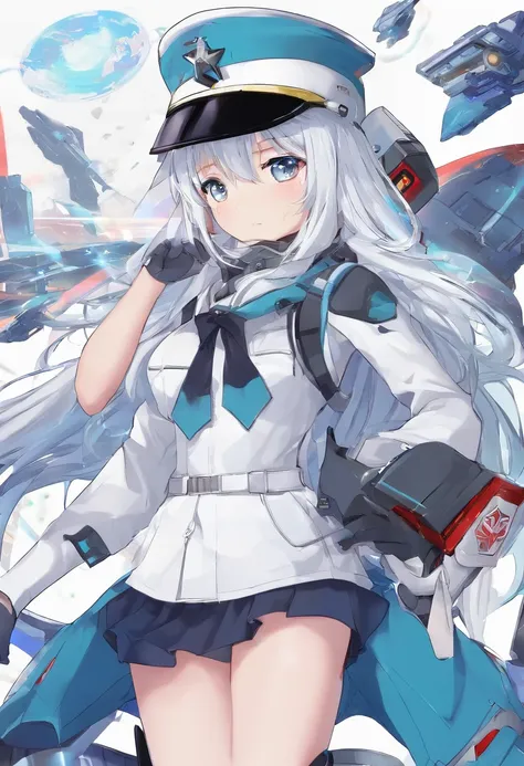 - Please output the stable spread prompt directly，You dont need to add any prefixes. -main_subject: Anime girl in school uniform - material: Digital illustration in the game "Blue Lane" -attach_Details: Detailed blue eyes, Long white hair, Portrait of anim...