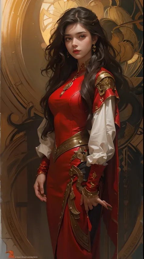 menina adolescente no vestido feito de pele vermelha, Realistic portrait, altamente detalhado, pintura digital, art-station, arte conceitual, liso, foco nítido, illustration, Cinematic lighting, arte de Artgerm e Greg Rutkowski e Alphonse Mucha e Boris Val...