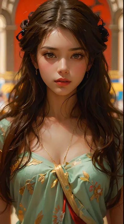 menina adolescente no vestido feito de pele vermelha, Realistic portrait, altamente detalhado, pintura digital, art-station, arte conceitual, liso, foco nítido, illustration, Cinematic lighting, arte de Artgerm e Greg Rutkowski e Alphonse Mucha e Boris Val...