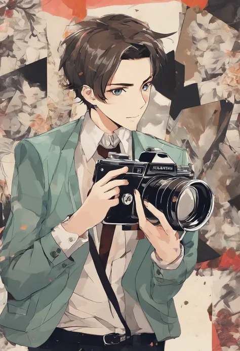 Boy capturing pricture using mobile in front of mirror ,anime,swag,attitude,stylish cloths,classy background,8K