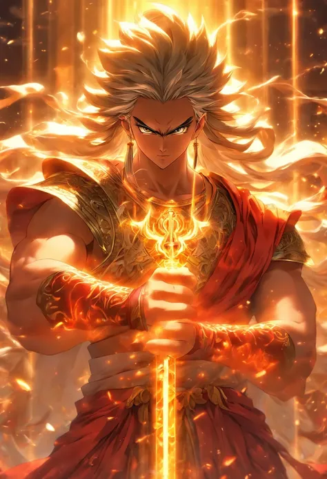 (((MITHRA)) best quality, ultra-high resolution, 4K detailed CG, masterpiece, Persian God, God of light, Persian clothing, Persian mythology, aesthetics, ((Standing Pose)), Beautiful image, centered on screen, full body