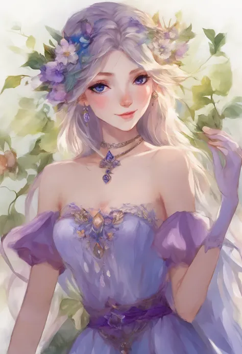 um close up de uma mulher em um vestido roxo com um vestido roxo, elfo bonito com pele violeta, bela condessa elfa escura, Rainha elfa bonita e elegante, estilo de arte de fantasia, elegant cinematic fantasy art, princesa elfo escuro, bela arte de fantasia...