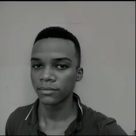 Homem de camisa polo parado em frente a uma parede, em torno de 1 9 anos, imagem em preto e Branco, Directed by: Chinwe Chukwuogo-Roy, B&w foto, taken in the early 2020s, ele tem cerca de 2 0 anos de idade, ele tem cerca de 20 anos, 13 anos, A young man