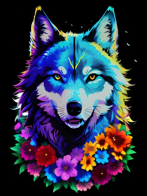 Wolf with flowers,