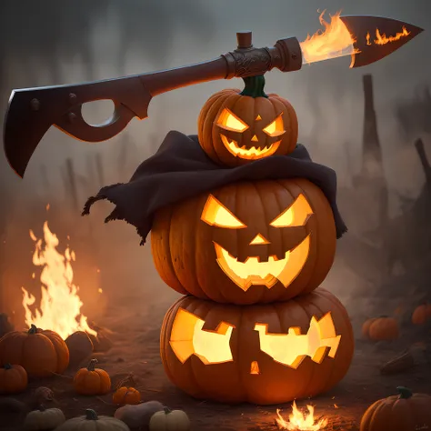 Pumpkin man fire axe