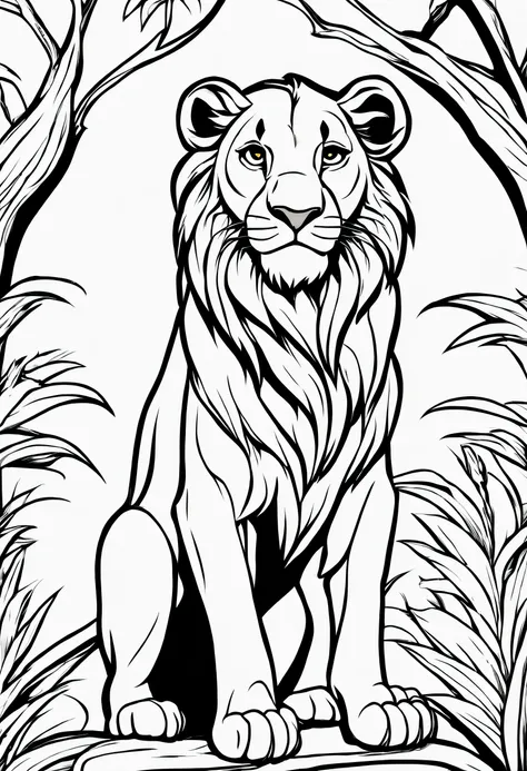 black and white outline art for kids lion king coloring book page coloring pages for kids, full white, kids style, white backgro...