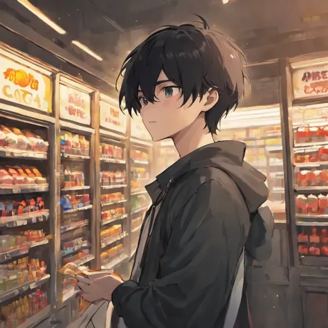 Black-haired protagonist boy、Part-time job at a gas station