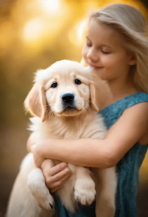 Blond, Einen Golden Retriever-Welpen im Arm