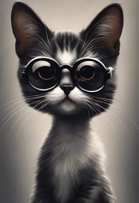 top-quality、Perfect centering of one cat,  Cat with black and white pattern,, Wearing sunglasses,, Standing position, Centered, Looking at the camera, Highly detailed, Digital Painting, art  stations, concept-art,foco nítido, 8K, hight resolution, Illustra...