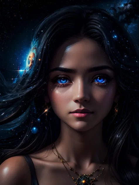 foco em 1 olho ,best quality,4k,super fechar,master part:1.2,ultra-detalhado,Realistic:1.37 retrato, olhos detalhados,Reflection of the galaxy,estrelas brilhantes,Hypnotic Colors,cosmic atmosphere,Surrealista,ethereal beauty,detailed lashes,Shimmering tear...