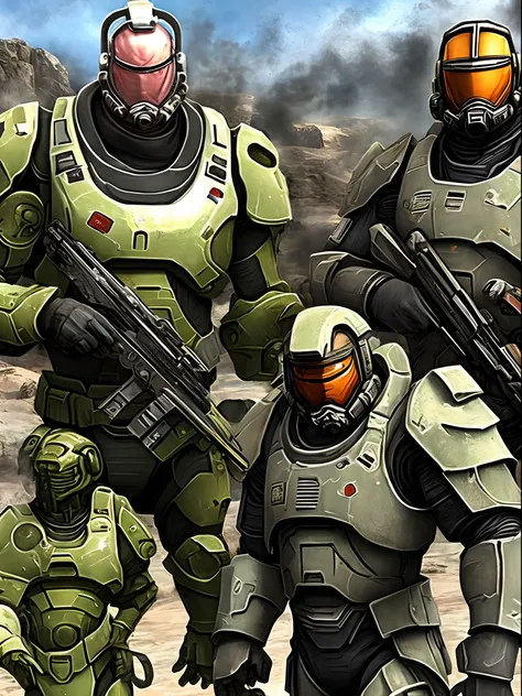 Doomguy smoking a blunt with master chief and gordon freeman