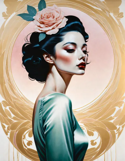 chiaroscuro technique on sensual illustration of an elegant woman, vintage ,silky eerie, matte painting, by Hannah Dale, by Harumi Hironaka, extremely soft colors, vibrant, pastel, highly detailed, digital artwork, high contrast, dramatic, refined, tonal, ...